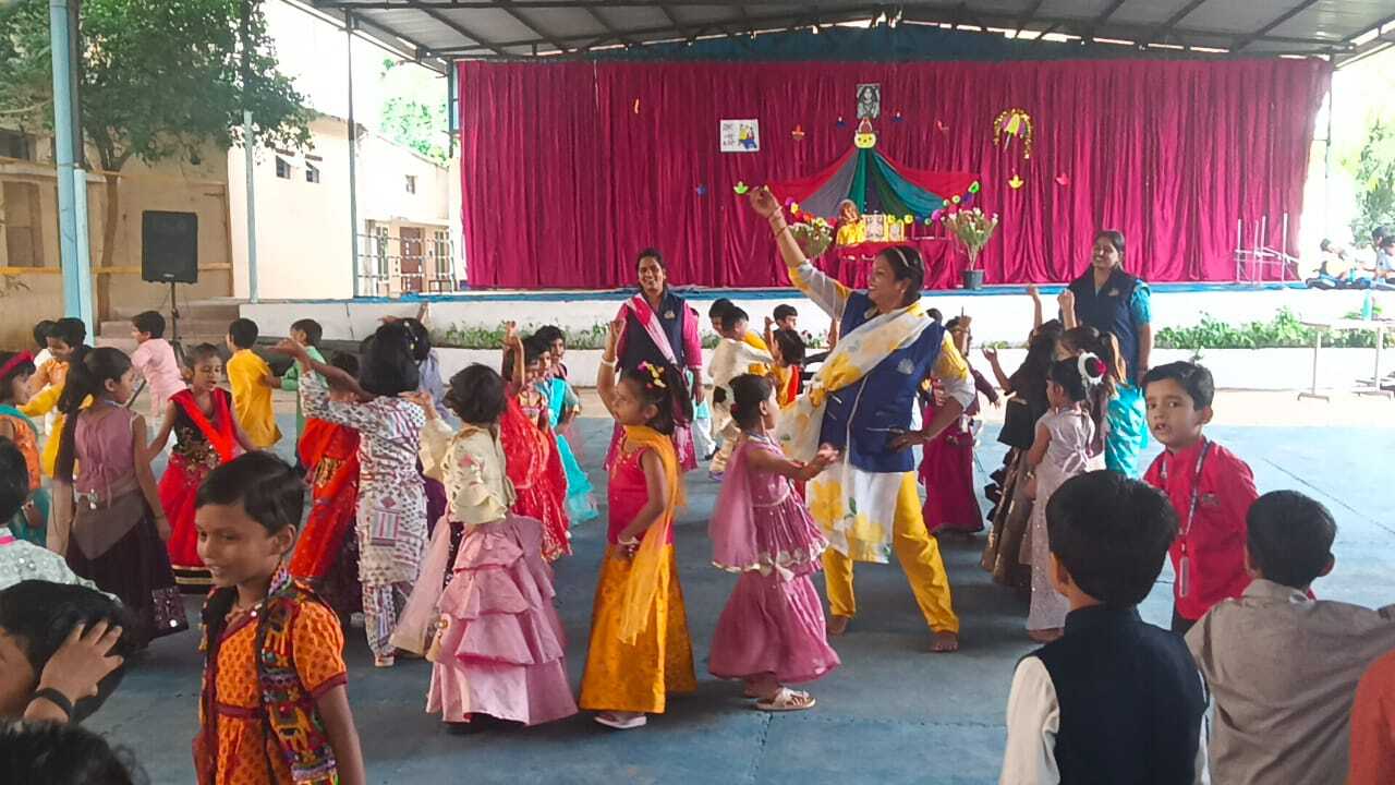 On the occasion of Navratri Garba celebration was done by Pre-primary students Let the rhythm of the dhol guide your steps